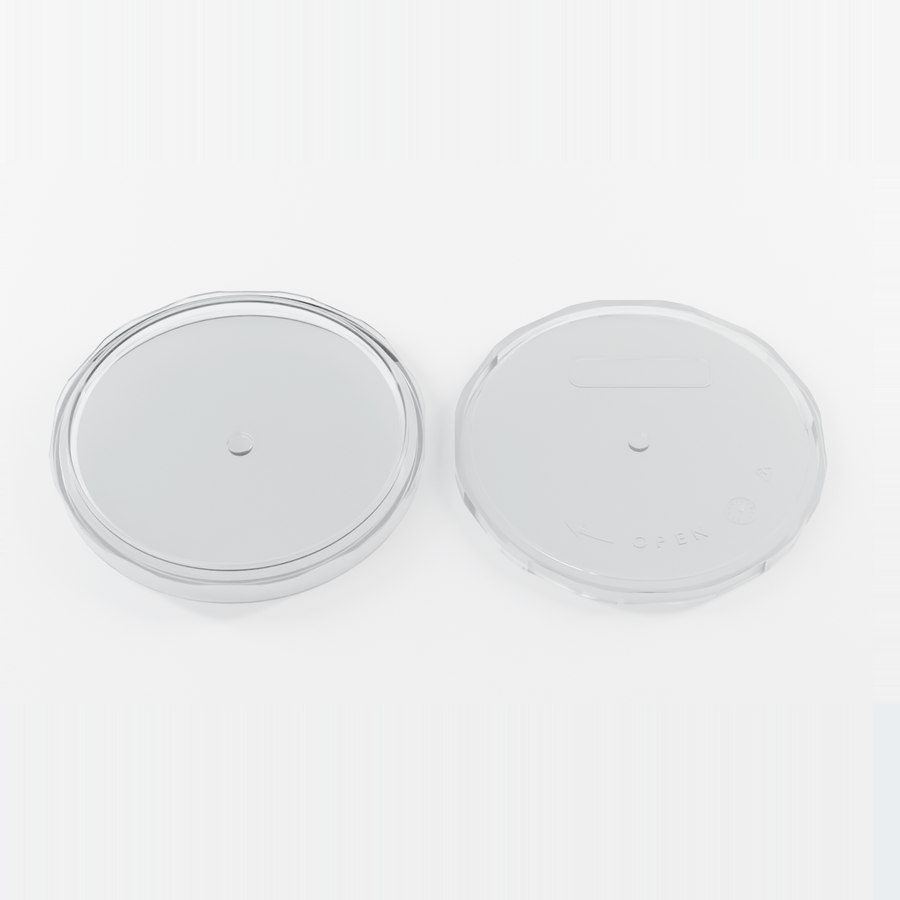 Clear polycarbonate base and lid of the ePAK eWB1019 InP wafer shipper side by side